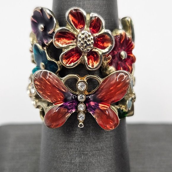 Vintage flower, butterfly and rhinestone ring - Picture 5 of 12